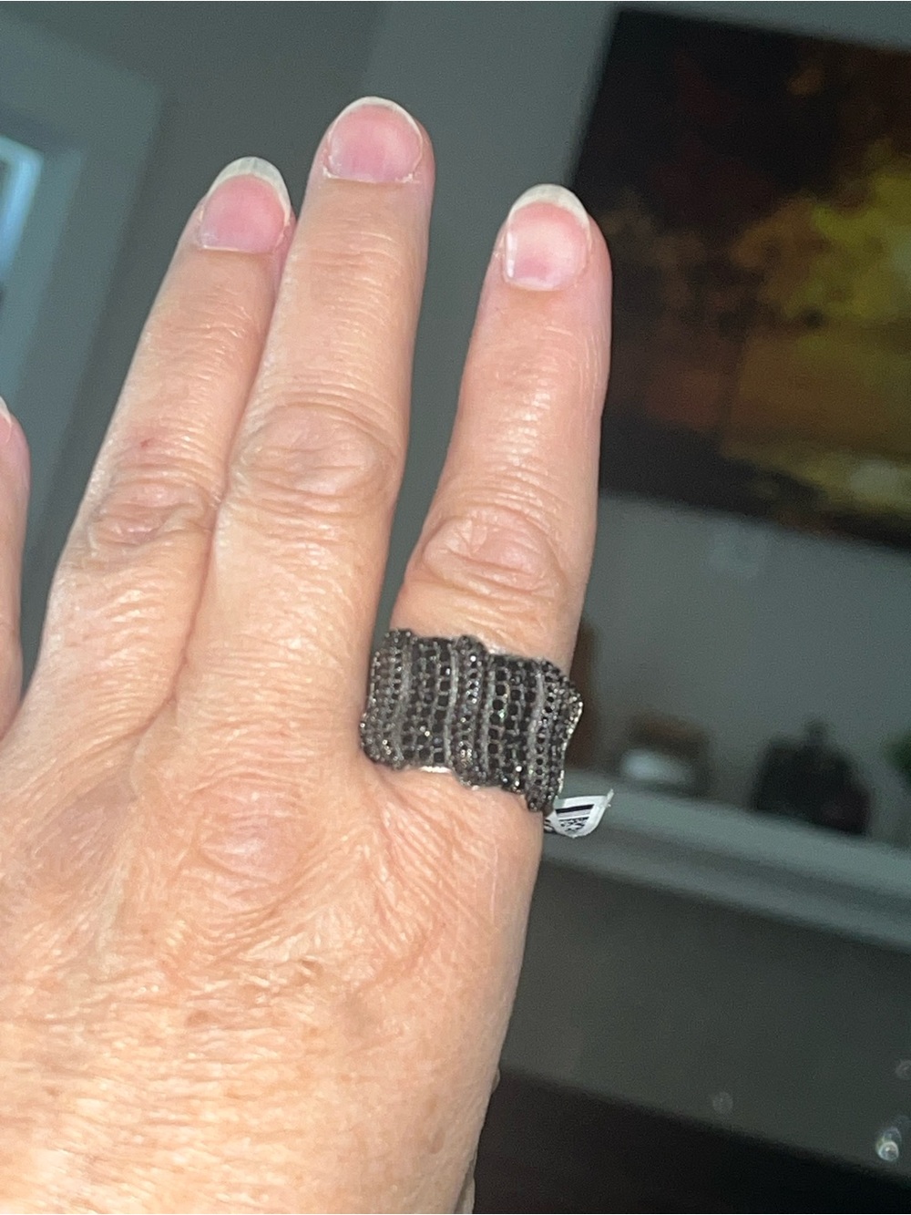 Sparkling Black Spinel Multi-Row .925 Ring Size 10.